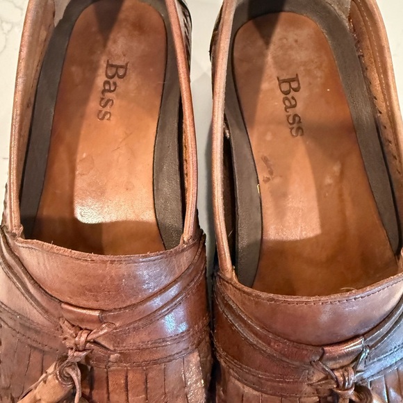 Bass Mens Lloyd Brown Leather Woven Kiltie Tassel Slip On 10M Vintage - Picture 4 of 8